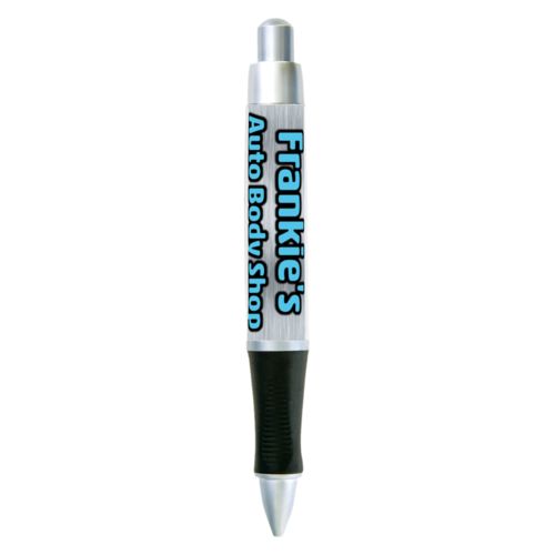 Personalized pen personalized with steel industrial pattern and the saying "Frankie's Auto Body Shop"