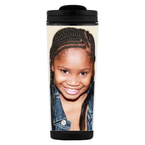 Personalized coffee travel mugs personalized with girl's photo