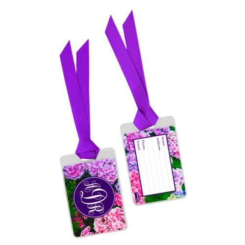 Personalized bag tag personalized with hydrangea pattern and monogram in pink