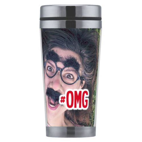 Personalized coffee mug personalized with photo and the saying "#omg"