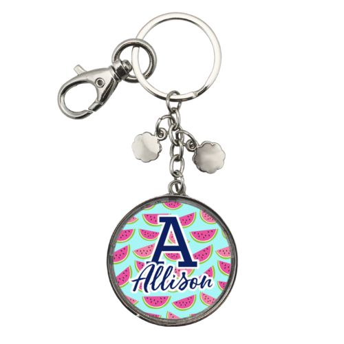 Personalized keychain personalized with fruit watermelon pattern and the sayings "A" and "Allison"