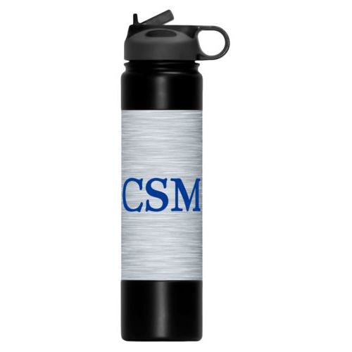 Custom water bottle personalized with steel industrial pattern and the saying "CSM"