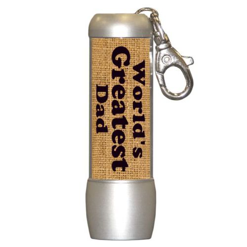 Personalized flashlight personalized with burlap industrial pattern and the saying "World's Greatest Dad"