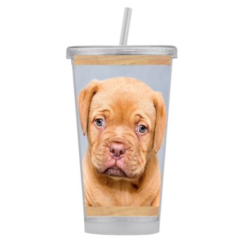Personalized tumbler personalized with natural wood pattern and photo
