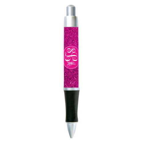 Personalized pen personalized with pink glitter pattern and monogram in bright pink