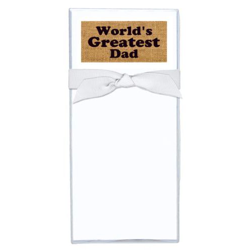 Personalized note sheets personalized with burlap industrial pattern and the saying "World's Greatest Dad"