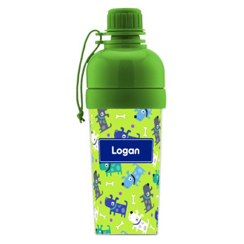 Boys water bottle personalized with puppies pattern and name in marine