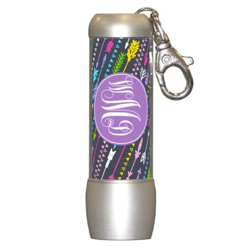 Personalized flashlight personalized with arrows pattern and monogram in purple powder
