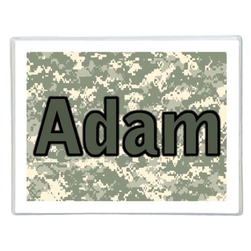 Personalized note cards personalized with army camo pattern and the saying "Adam"