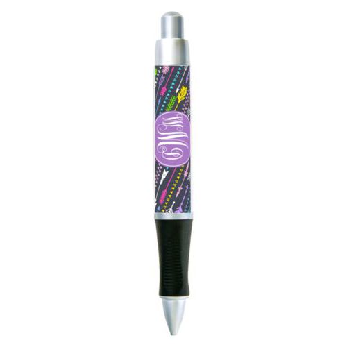 Personalized pen personalized with arrows pattern and monogram in purple powder