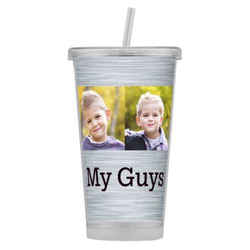 Personalized tumbler personalized with steel industrial pattern and photo and the saying "My Guys"