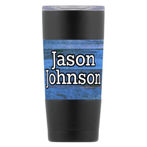 Personalized insulated steel mug personalized with sky rustic pattern and the saying "Jason Johnson"