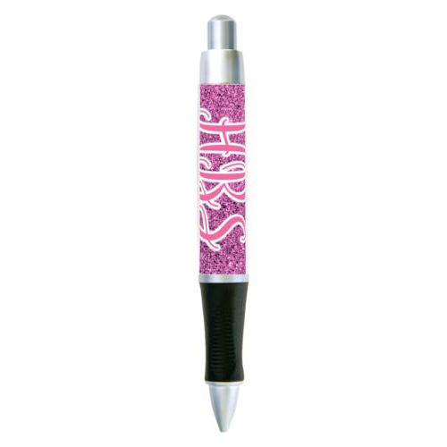Personalized pen personalized with light pink glitter pattern and the saying "HBS"