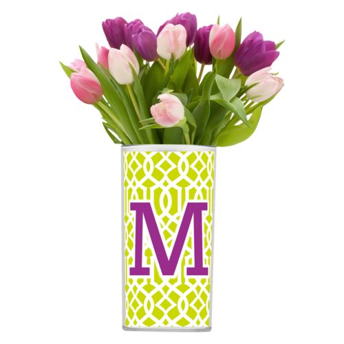 Personalized vase personalized with ironwork pattern and the saying "M"