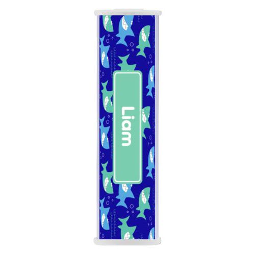 Personalized backup phone charger personalized with sharks pattern and name in mint