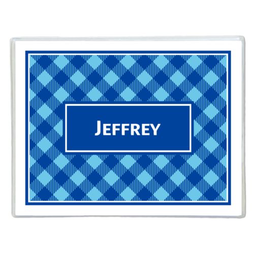 Personalized note cards personalized with check pattern and name in ultramarine