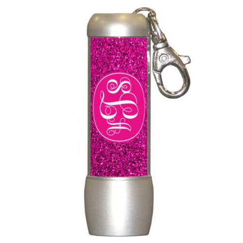 Personalized flashlight personalized with pink glitter pattern and monogram in bright pink
