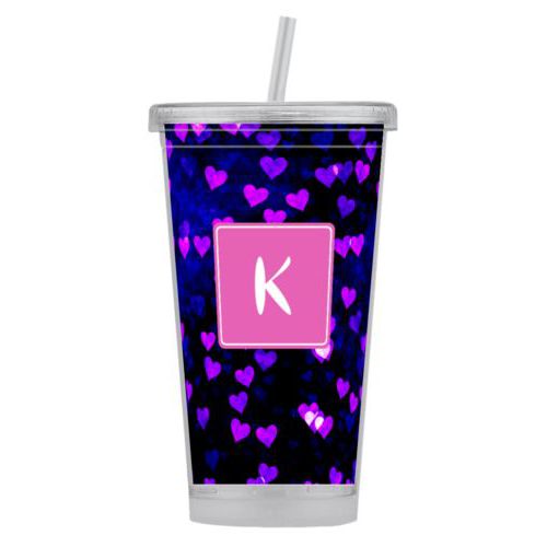 Personalized tumbler personalized with dream hearts pattern and initial in pink