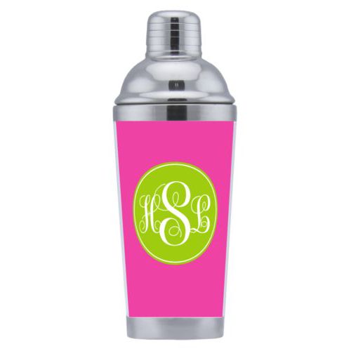Coctail shaker personalized with concaved pattern and monogram in juicy green and juicy pink