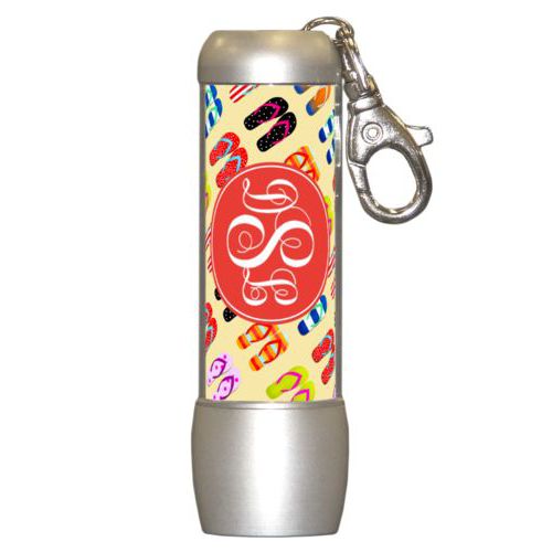 Personalized flashlight personalized with flip flops pattern and monogram in red orange