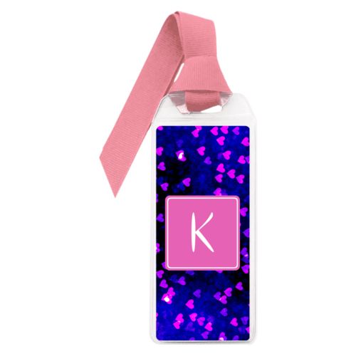 Personalized book mark personalized with dream hearts pattern and initial in pink