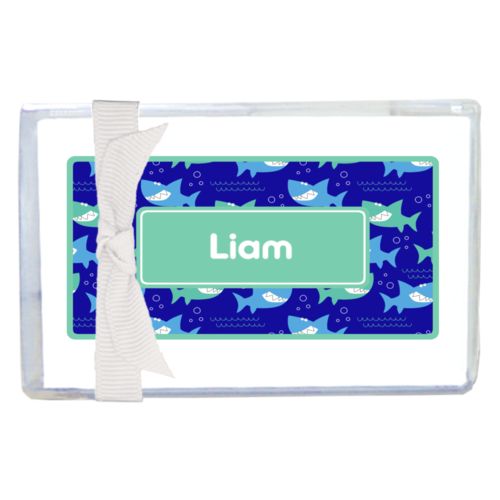 Personalized enclosure cards personalized with sharks pattern and name in mint