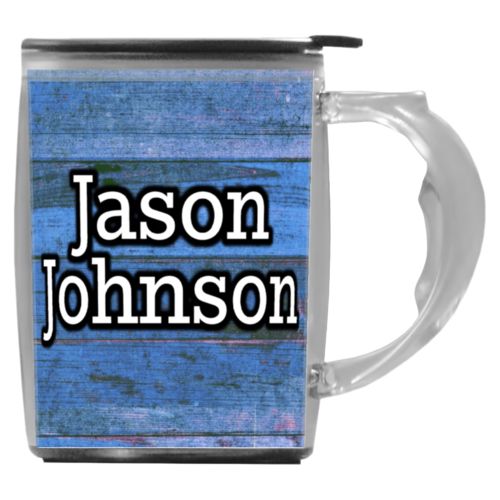 Custom mug with handle personalized with sky rustic pattern and the saying "Jason Johnson"