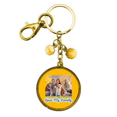 Personalized metal keychain personalized with photo and the saying "Love My Family"