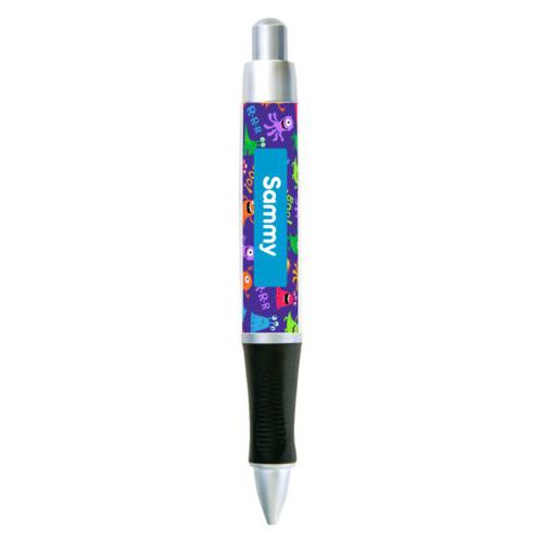 Personalized pen personalized with monsters pattern and name in caribbean blue