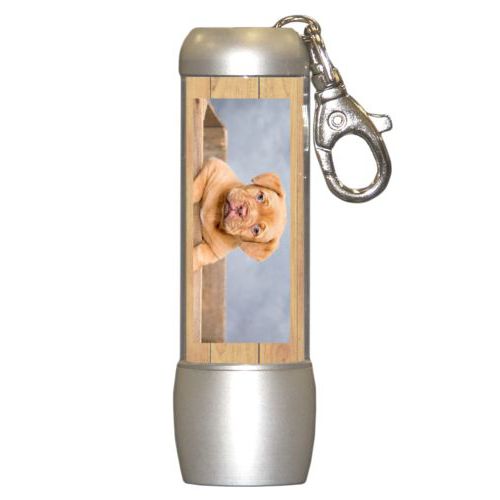 Personalized flashlight personalized with natural wood pattern and photo