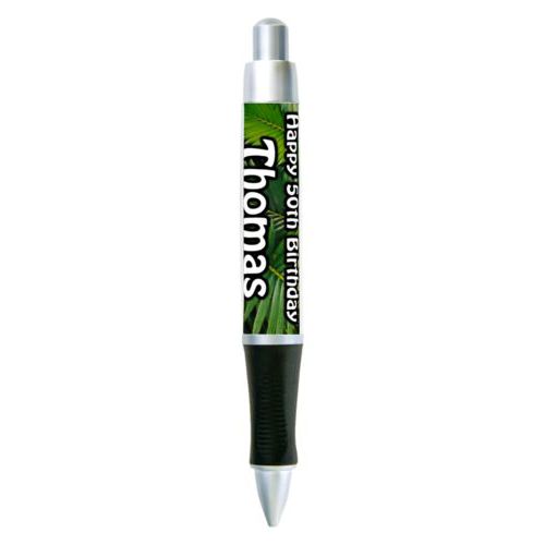 Personalized pen personalized with plants fern pattern and the saying "Happy 50th Birthday Thomas"
