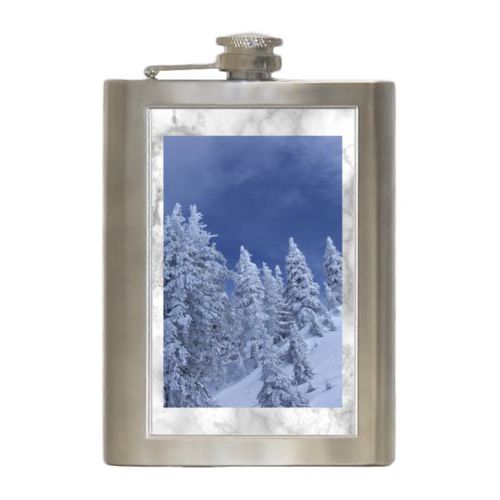 Personalized 8oz flask personalized with grey marble pattern and photo