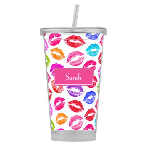 Personalized tumbler personalized with smooch pattern and name in paparte pink