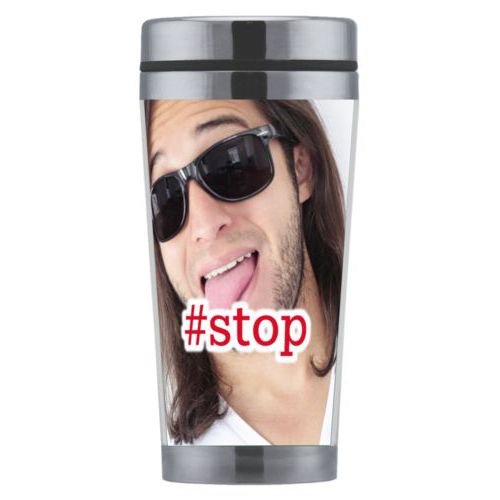 Personalized coffee mug personalized with photo and the saying "#stop"