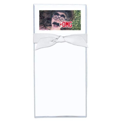 Personalized note sheets personalized with photo and the saying "#omg"
