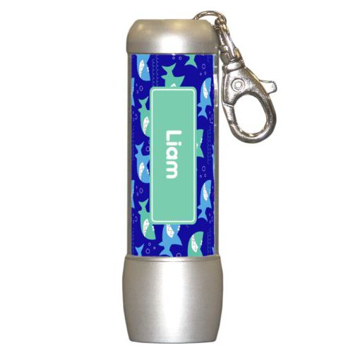 Personalized flashlight personalized with sharks pattern and name in mint
