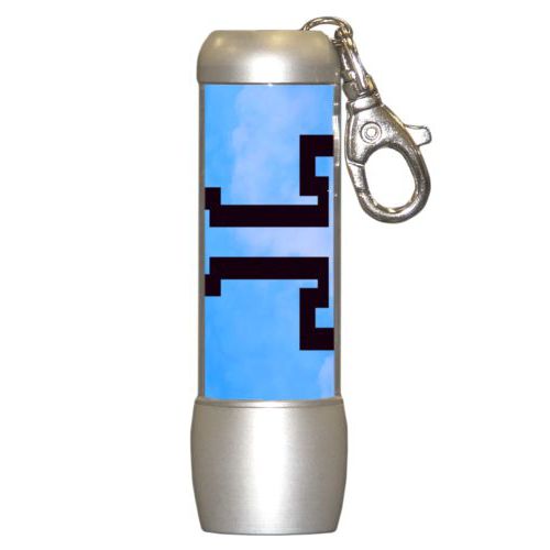 Personalized flashlight personalized with light blue cloud pattern and the saying "T"