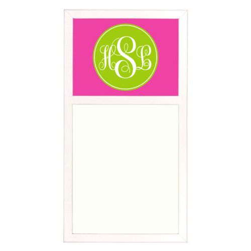 Personalized white board personalized with concaved pattern and monogram in juicy green and juicy pink