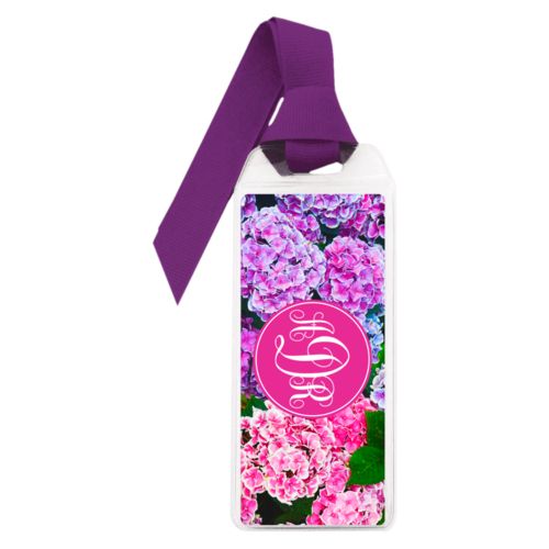 Personalized book mark personalized with hydrangea pattern and monogram in pink