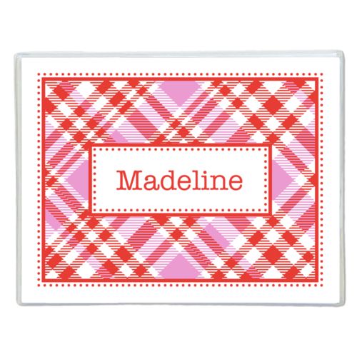 Personalized note cards personalized with tartan pattern and name in red punch and thistle