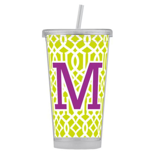 Personalized tumbler personalized with ironwork pattern and the saying "M"