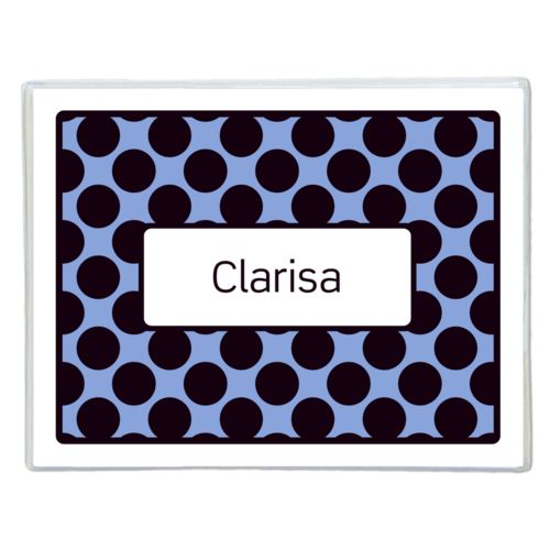 Personalized note cards personalized with dots pattern and name in black and serenity blue