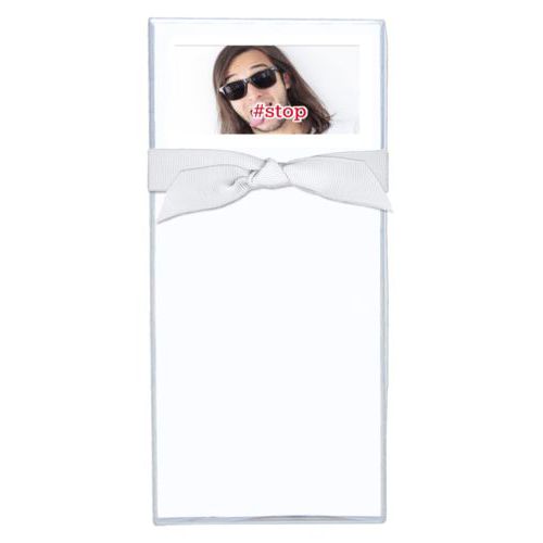 Personalized note sheets personalized with photo and the saying "#stop"