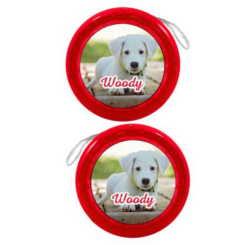 Personalized yoyo personalized with photo and the saying "Woody"