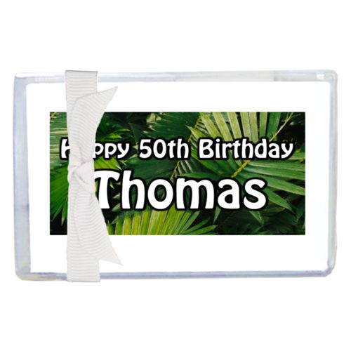 Personalized enclosure cards personalized with plants fern pattern and the saying "Happy 50th Birthday Thomas"