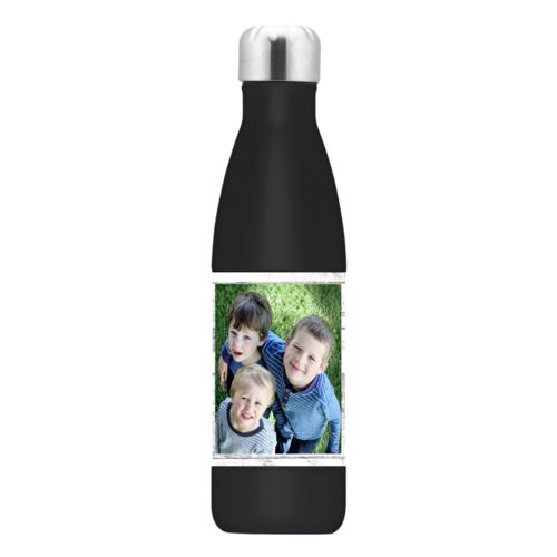 Personalized steel water bottle personalized with white rustic pattern and photo