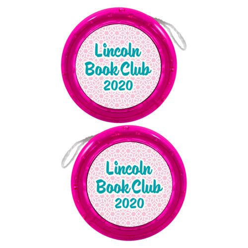 Personalized yoyo personalized with lattice pattern and the saying "Lincoln Book Club 2020"