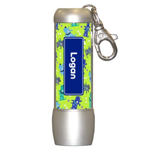 Personalized flashlight personalized with puppies pattern and name in marine