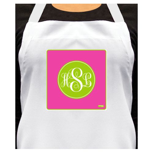 Personalized apron personalized with concaved pattern and monogram in juicy green and juicy pink