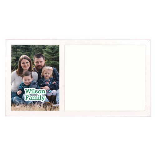 Personalized white board personalized with photo and the saying "Wilson Family"